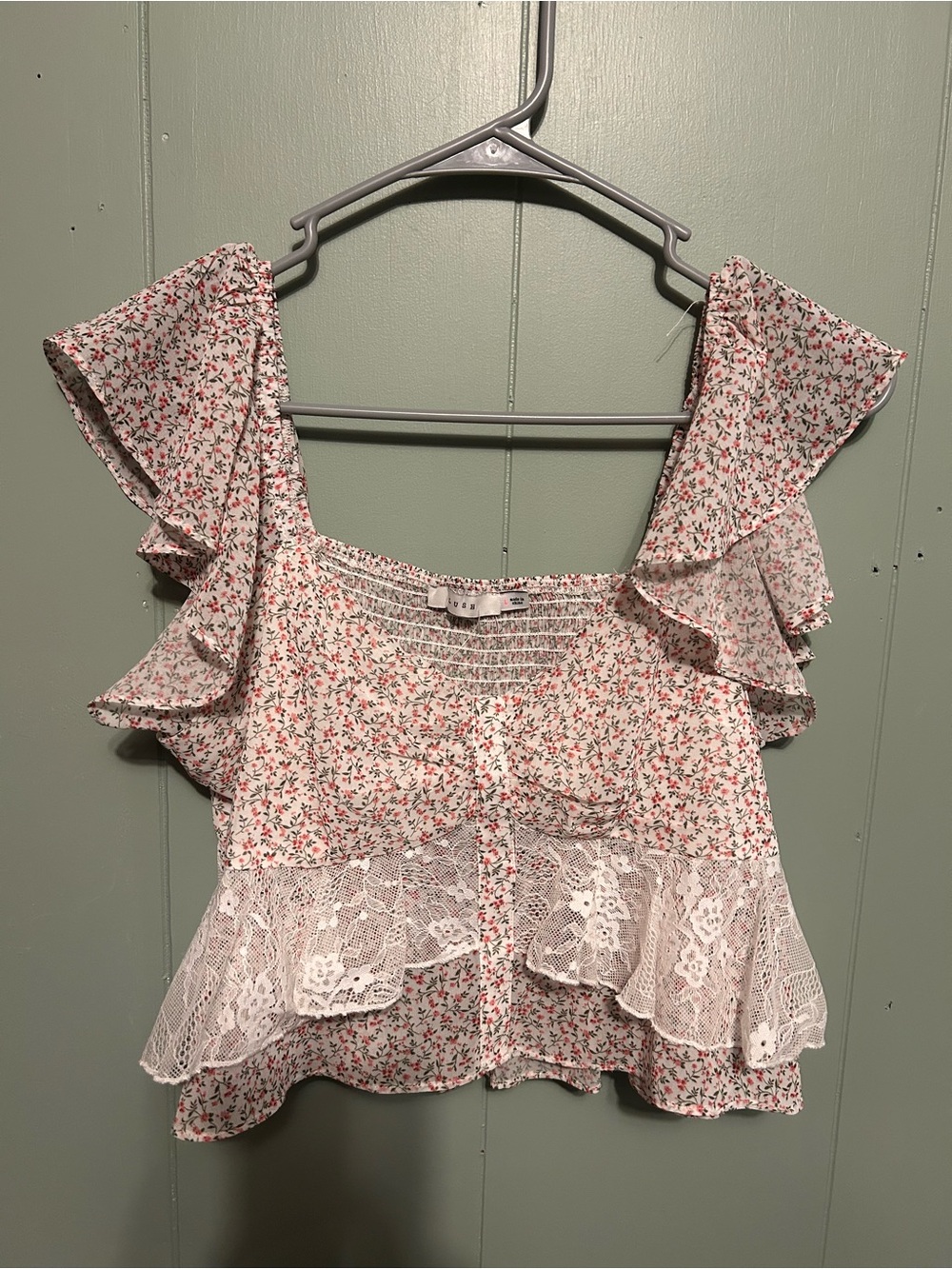 Lush White and Pink Floral Ruffle Crop Top